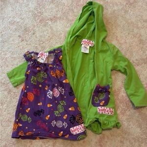 Ruffle Girl Kids Matching Set - Green and Purple